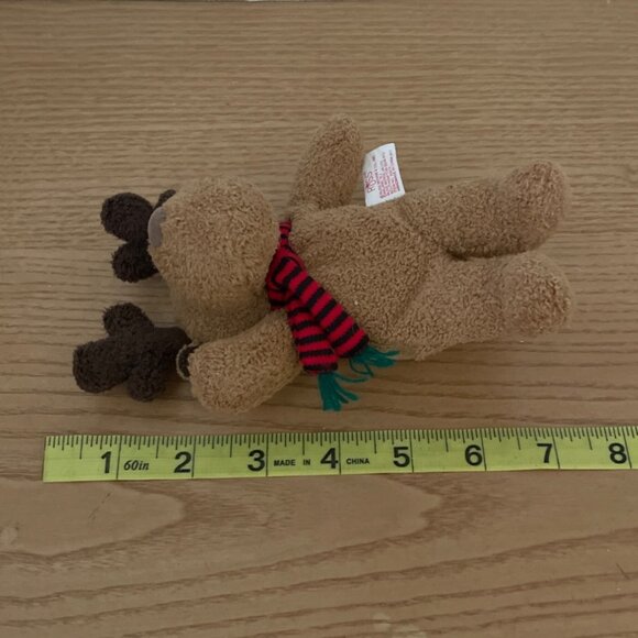 Vtg Russ Berrie Reindeer Plush Christmas Toy w Scarf Terry Cloth Bean Bottom - Picture 8 of 9